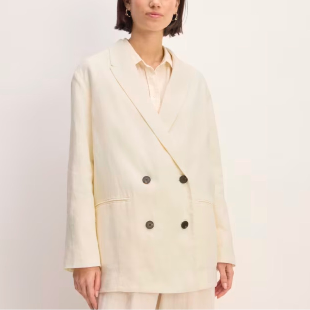 NWT Everlane The Linen Double Breasted Bone Blazer Jacket